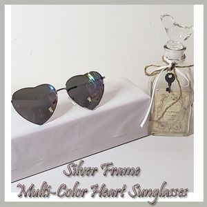 Accessories - Silver Frame, Multi Color Heart Sunglasses